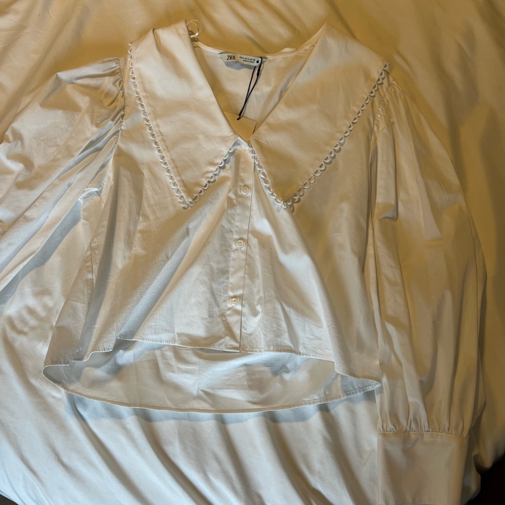 Zara White Button-Up Blouse
